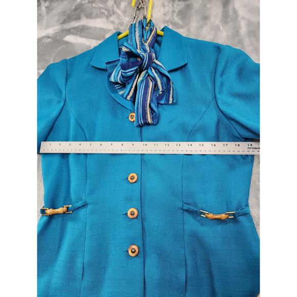 Vintage Leslie Fay Short Sleeve Blazer Striped Pleated Skirt Set Size 12 Blue - Picture 8 of 16